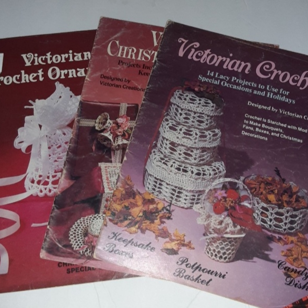 Lot of 3 Vintage Victorian Crochet magazine type books.